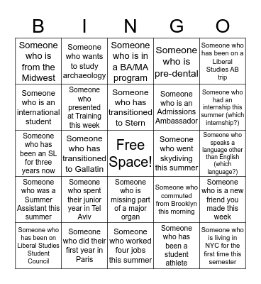Fall SL Training: Human Bingo Card