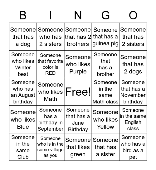 Untitled Bingo Card