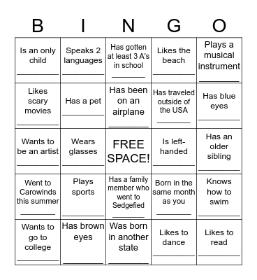 Get To Know You BINGO Card