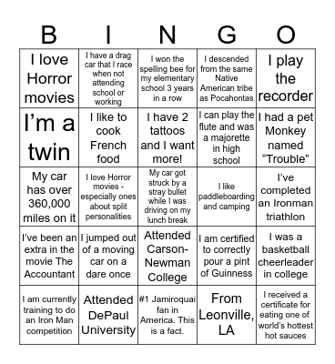 Fun Fact Bingo Card
