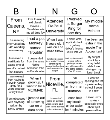 Fun Fact Bingo Card