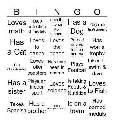 Getting to Know You  Bingo Card