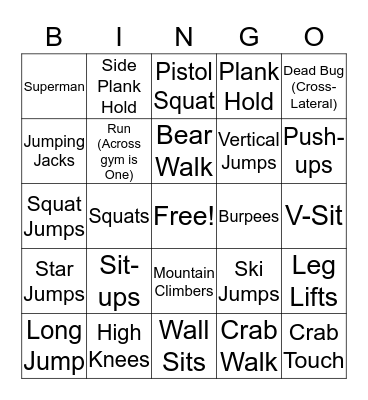 Fitness Bingo Card