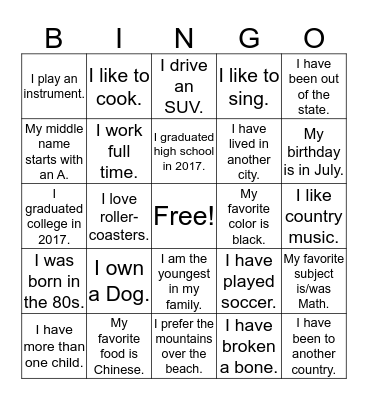 People Bingo Card