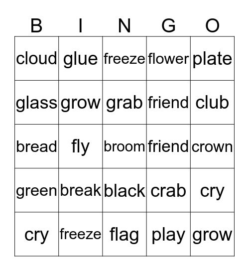 Word Blends Bingo Card