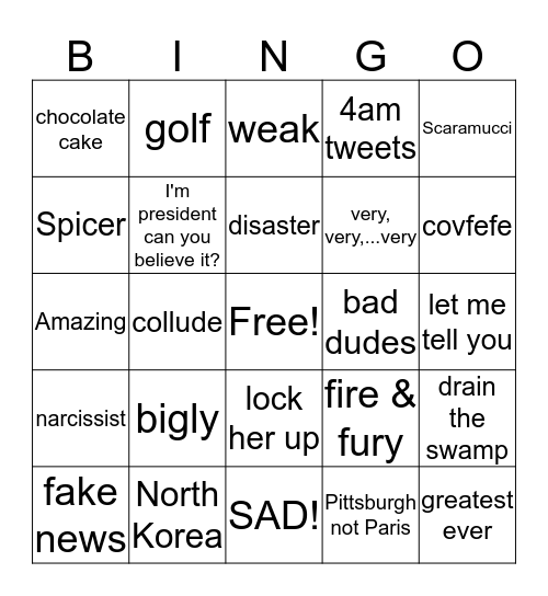 Trump Bingo Card