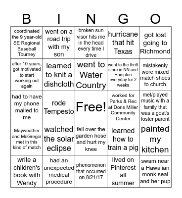 LHECC Fun Summer Facts BINGO! Bingo Card