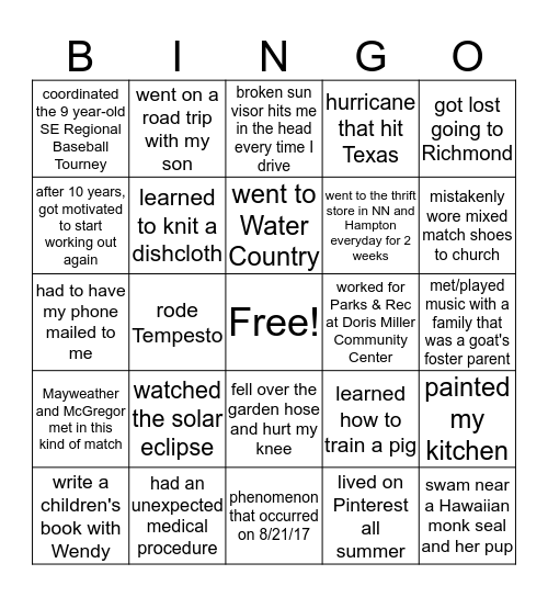LHECC Fun Summer Facts BINGO! Bingo Card