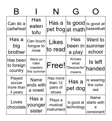 Human Bingo Card