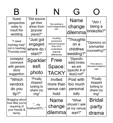 Weddit Bingo Card