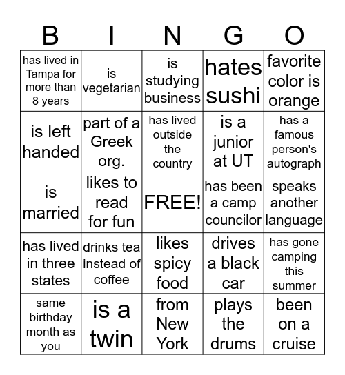 Human Bingo Card