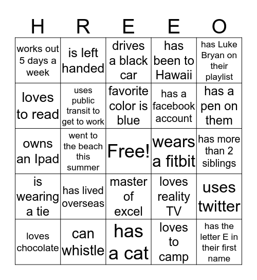 HR for EEO training Bingo Card