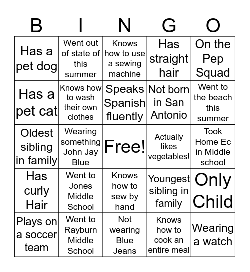Find a Classmate who...  Bingo Card