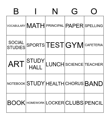 Back-To-School Bingo Card