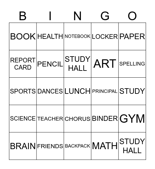 Back-To-School Bingo Card