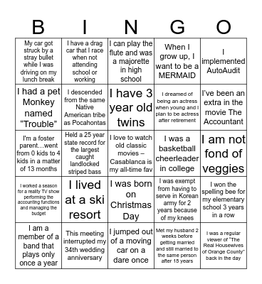 Fun Fact Bingo Card