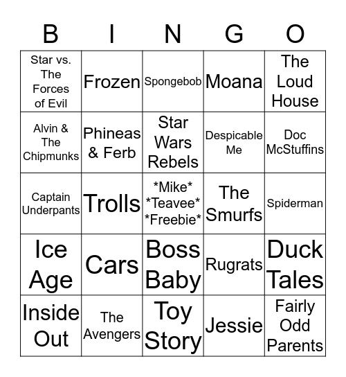 Mike Teavee Bingo Card