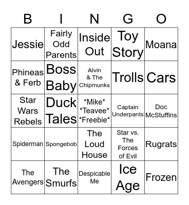 Mike Teavee Bingo Card