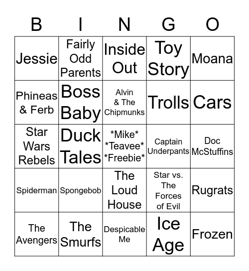 Mike Teavee Bingo Card