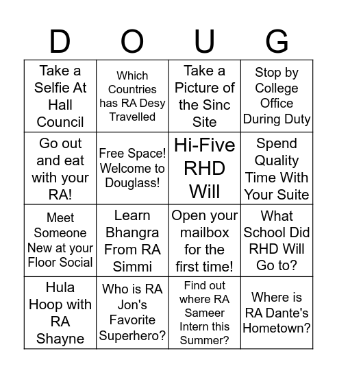 Douggie Bingo Card