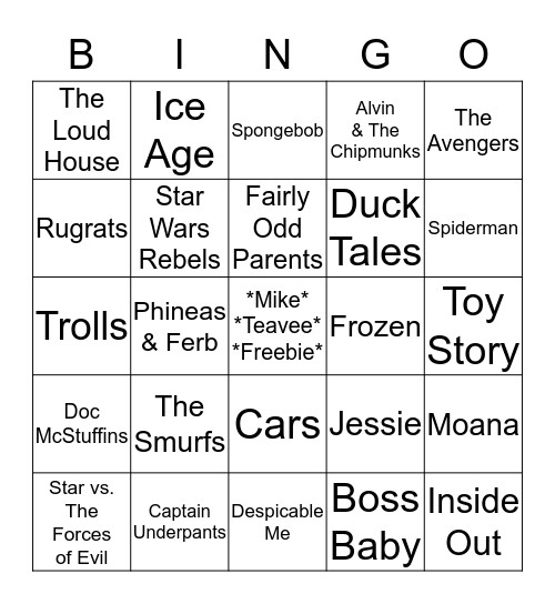 Mike Teavee Bingo Card