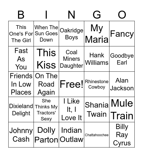 Old Country Bingo  Bingo Card