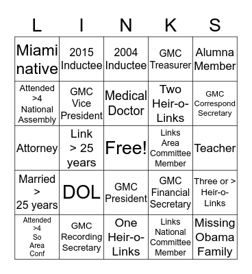 LINKS Bingo Card