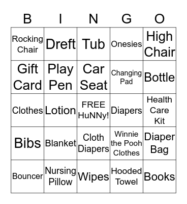 Kapu's Baby Shower Bingo Card