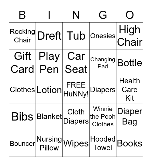 Kapu's Baby Shower Bingo Card