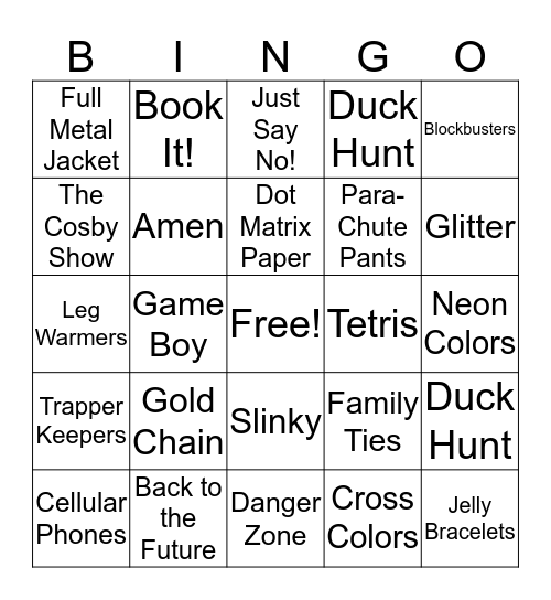 My Favorite Things From the 1980's! Bingo Card