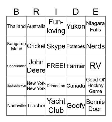Jeannie and Josh Bingo Card