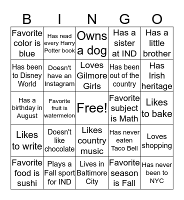 Get to Know You Bingo Card