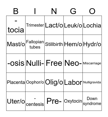 Pregnancy BINGO Card