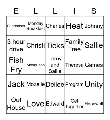 L and S Family Reunion Bingo Card