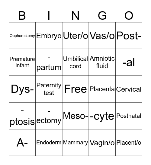 Pregnancy BINGO Card