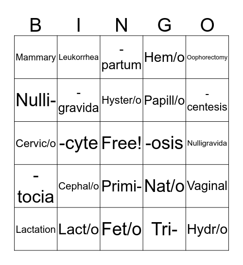 Pregnancy BINGO Card