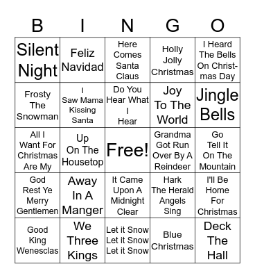 Christmas Songs Bingo Card