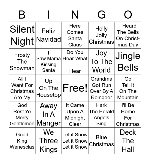 Christmas Songs Bingo Card