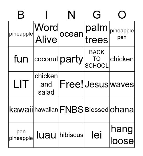 LUAU Bingo Card