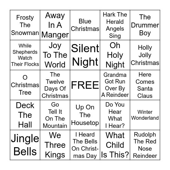 Christmas Songs Bingo Card