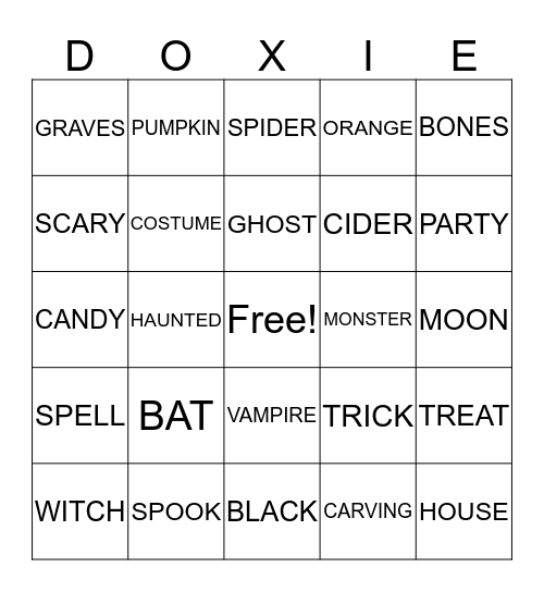 Halloweener Bingo Card