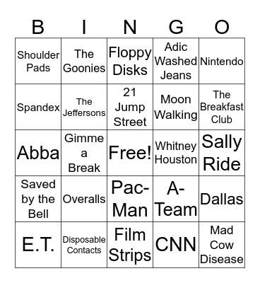 My Favorite Things From the 1980's! Bingo Card