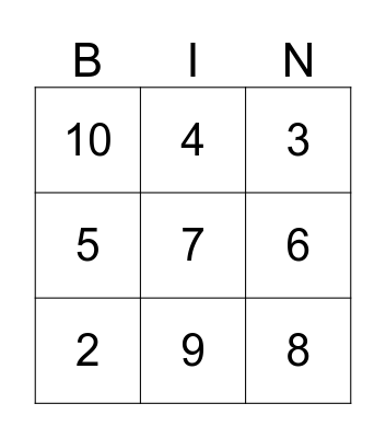Number BINGO Card
