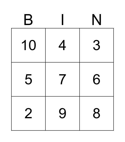 Number BINGO Card