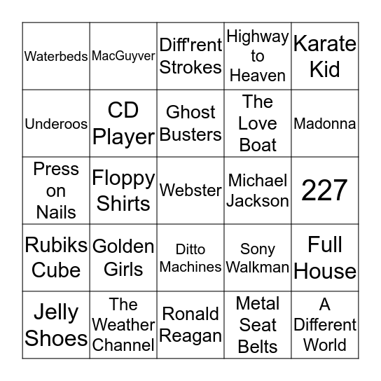 My Favorite Things From the 1980's! Bingo Card