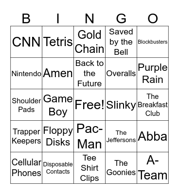 My Favorite Things From the 1980's! Bingo Card