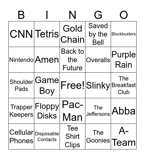 My Favorite Things From the 1980's! Bingo Card