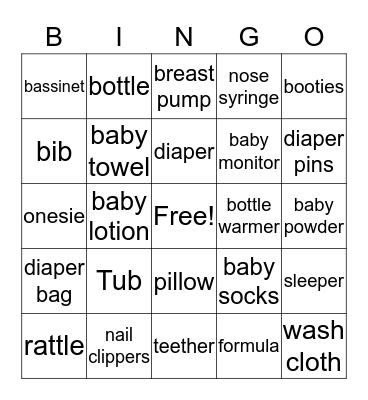 Baby Shower Bingo Card