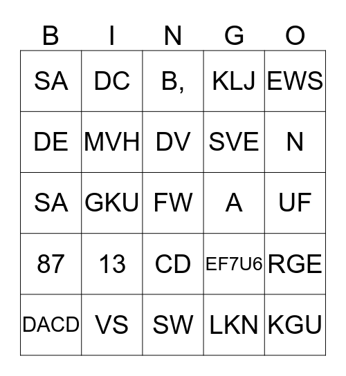 BINGO ARRA Bingo Card