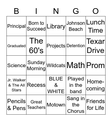 WHS Class of '68 Pensacola, FL Bingo Card